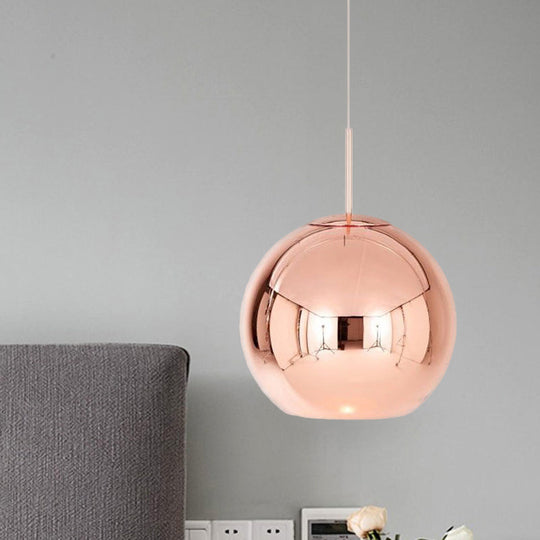 Modern Hanging Light Copper Globe Pendant Ceiling Light with Mirror Glass Shade