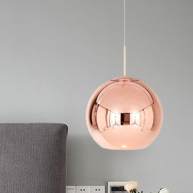 Contemporary Copper Pendant Ceiling Light With Mirror Glass Shade