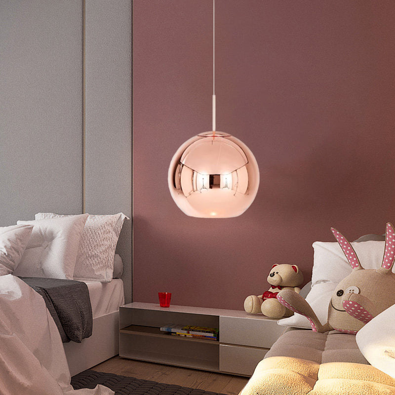 Modern Hanging Light Copper Globe Pendant Ceiling Light with Mirror Glass Shade