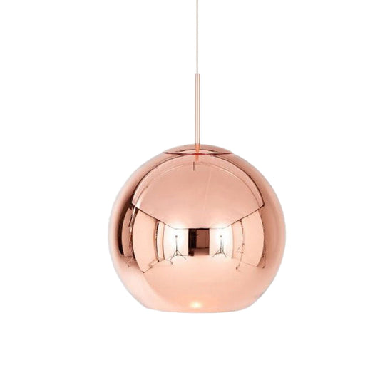 Modern Hanging Light Copper Globe Pendant Ceiling Light with Mirror Glass Shade