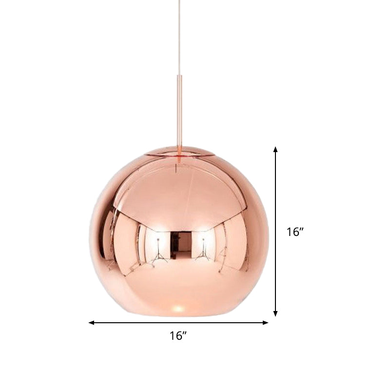 Modern Hanging Light Copper Globe Pendant Ceiling Light with Mirror Glass Shade