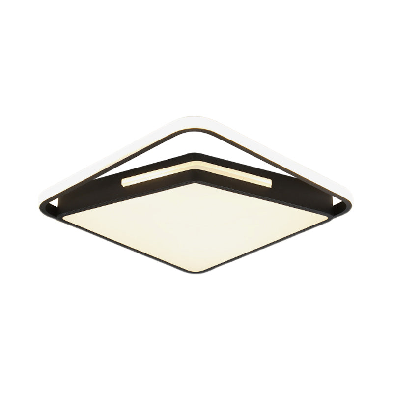 16"/19.5" Metal Square Ceiling Mount Light Fixture - Contemporary Black/White Flush Light in Warm/White/3 Colors