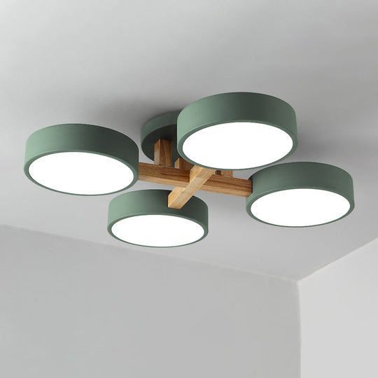 Macaron Metal 4-Head Circular Flush Mount Ceiling Light With Acrylic Diffuser - 21/24.5 Wide In