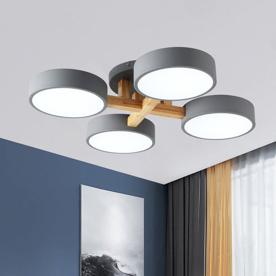 Macaron Metal 4-Head Circular Flush Mount Ceiling Light With Acrylic Diffuser - 21/24.5 Wide In