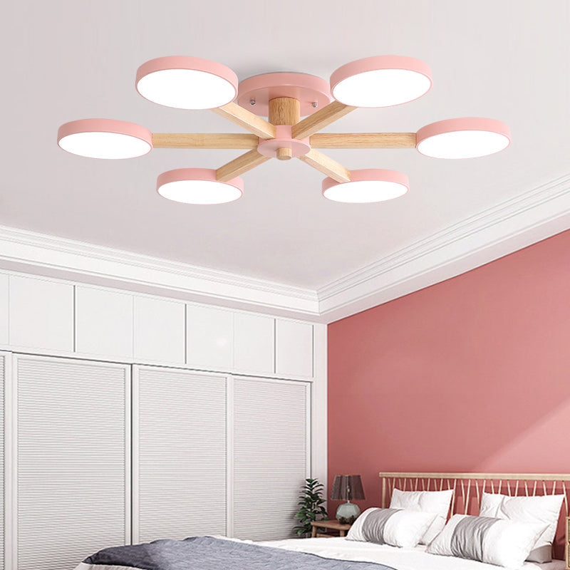 Contemporary Sputnik Semi Flush Ceiling Lamp with 6/8 Metal Heads in Pink/Blue - Ideal for Bedrooms