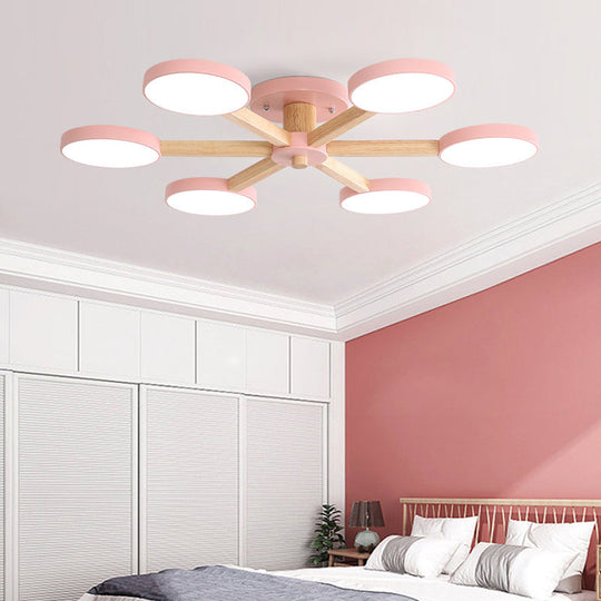 Contemporary Sputnik Semi Flush Ceiling Lamp With 6/8 Metal Heads In Pink/Blue - Ideal For Bedrooms