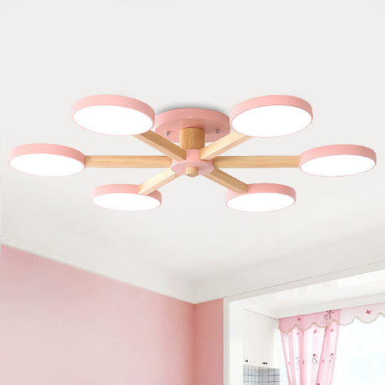 Contemporary Sputnik Semi Flush Ceiling Lamp with 6/8 Metal Heads in Pink/Blue - Ideal for Bedrooms