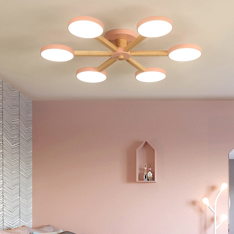 Contemporary Sputnik Semi Flush Ceiling Lamp with 6/8 Metal Heads in Pink/Blue - Ideal for Bedrooms