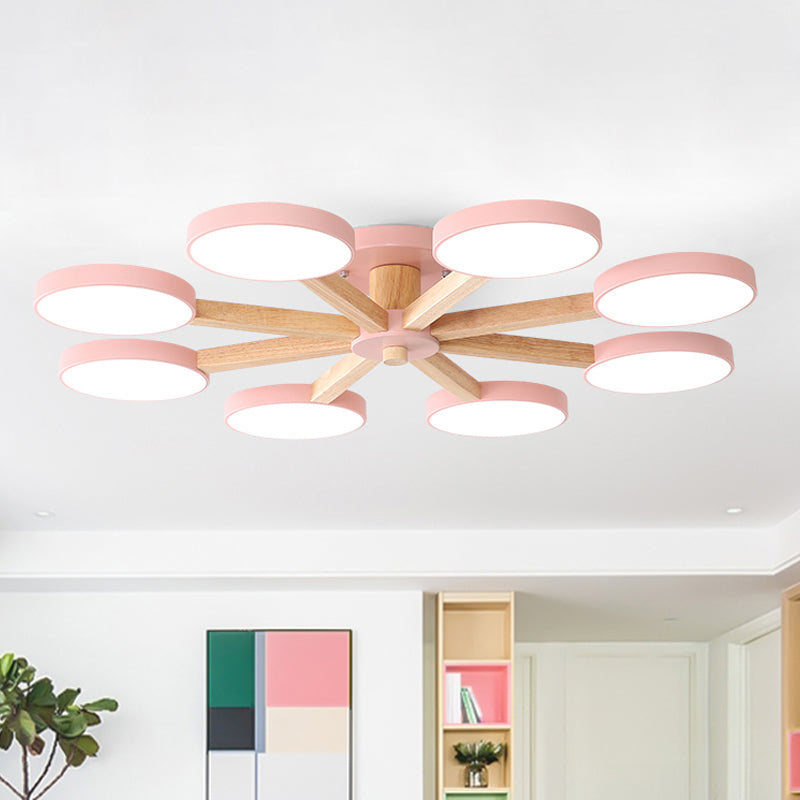 Contemporary Sputnik Semi Flush Ceiling Lamp with 6/8 Metal Heads in Pink/Blue - Ideal for Bedrooms