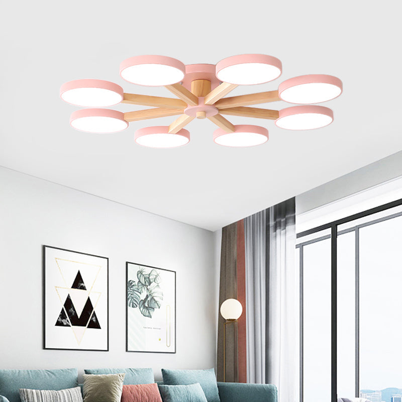 Contemporary Sputnik Semi Flush Ceiling Lamp with 6/8 Metal Heads in Pink/Blue - Ideal for Bedrooms