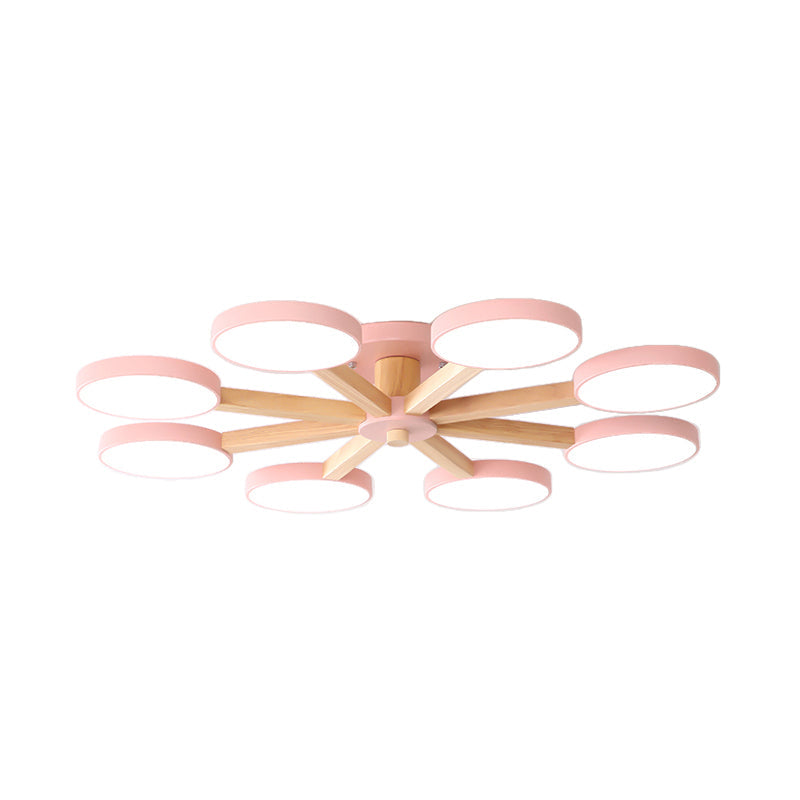 Contemporary Sputnik Semi Flush Ceiling Lamp with 6/8 Metal Heads in Pink/Blue - Ideal for Bedrooms