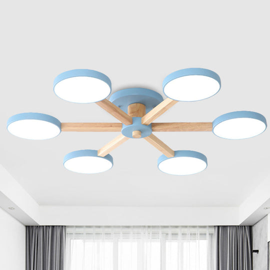 Contemporary Sputnik Semi Flush Ceiling Lamp with 6/8 Metal Heads in Pink/Blue - Ideal for Bedrooms