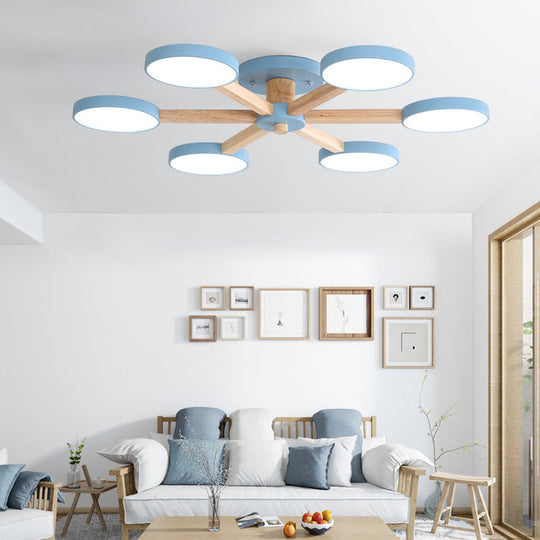 Contemporary Sputnik Semi Flush Ceiling Lamp with 6/8 Metal Heads in Pink/Blue - Ideal for Bedrooms