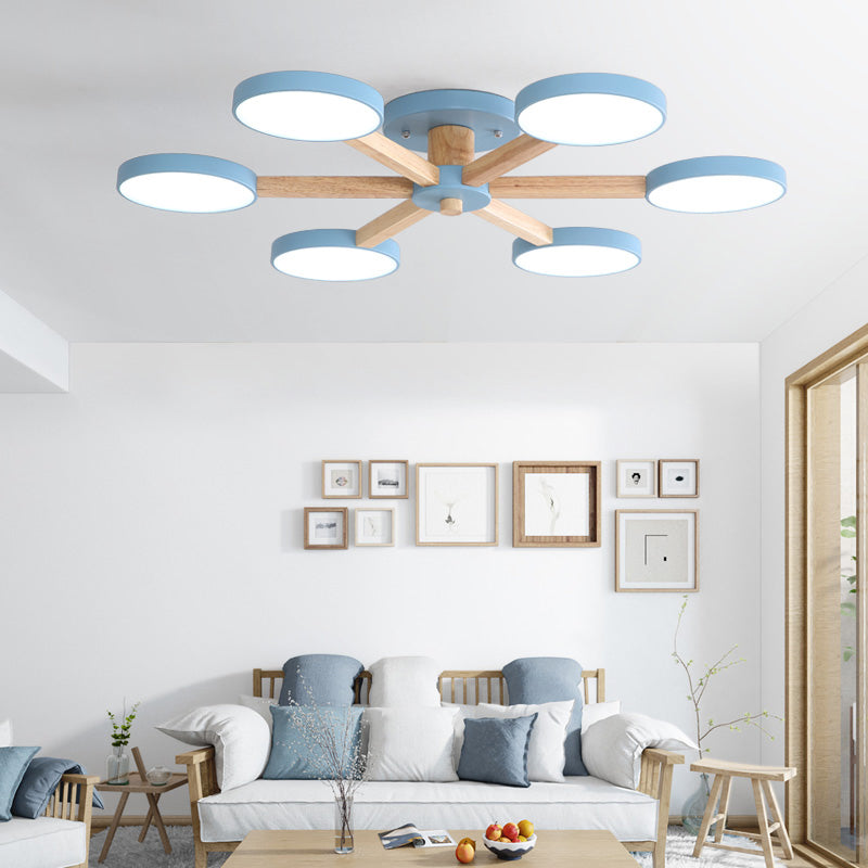 Contemporary Sputnik Semi Flush Ceiling Lamp With 6/8 Metal Heads In Pink/Blue - Ideal For Bedrooms