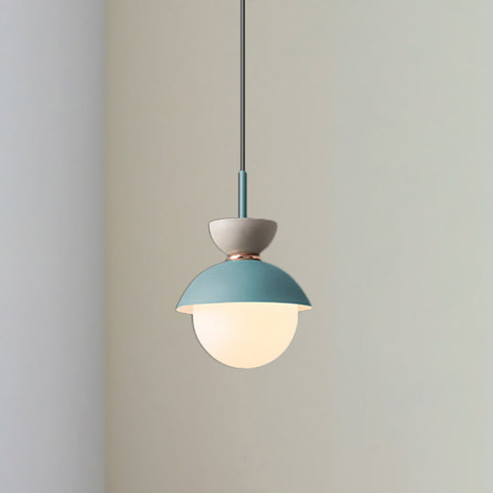 Justine - Macaron Hourglass Pendant Light Macaron Metal 1 Light Dark Blue and Gray/Dark Blue and Pink/Dark Blue and Pink Hanging Light with Globe White Glass Shade