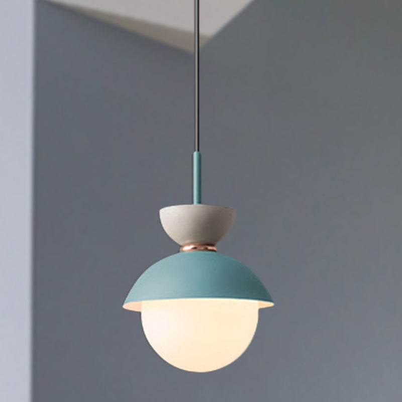 Justine - Macaron Hourglass Pendant Light Macaron Metal 1 Light Dark Blue and Gray/Dark Blue and Pink/Dark Blue and Pink Hanging Light with Globe White Glass Shade