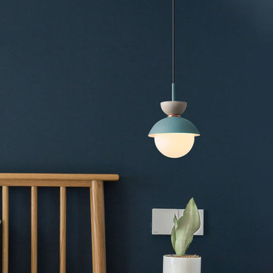 Justine - Macaron Hourglass Pendant Light Macaron Metal 1 Light Dark Blue and Gray/Dark Blue and Pink/Dark Blue and Pink Hanging Light with Globe White Glass Shade