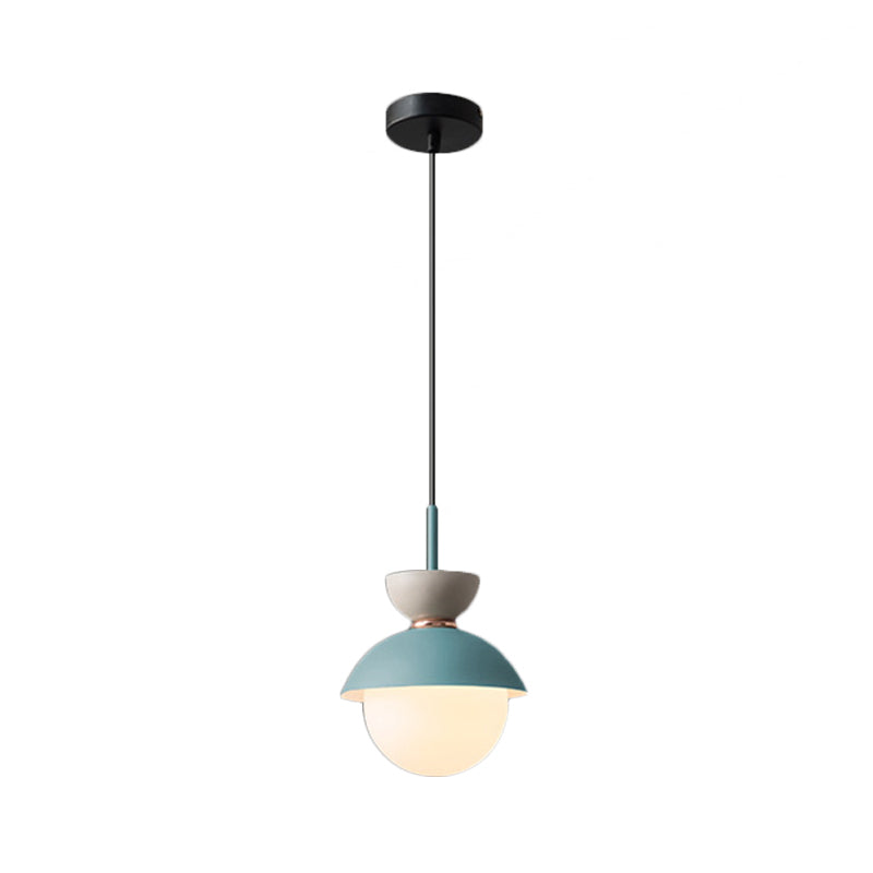 Justine - Macaron Hourglass Pendant Light Macaron Metal 1 Light Dark Blue and Gray/Dark Blue and Pink/Dark Blue and Pink Hanging Light with Globe White Glass Shade