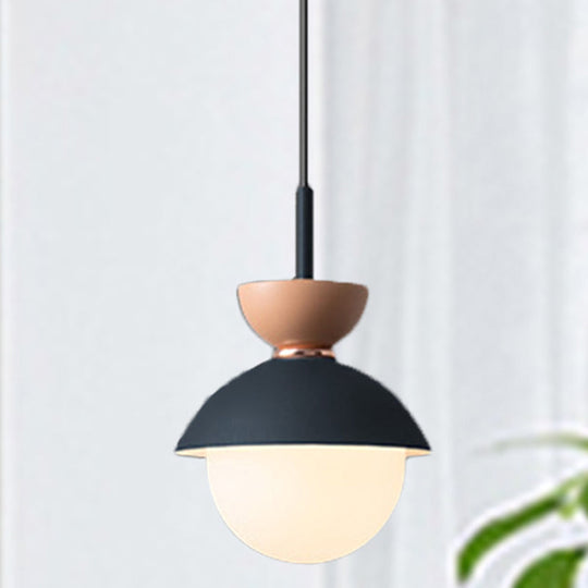 Justine - Macaron Hourglass Pendant Light Macaron Metal 1 Light Dark Blue and Gray/Dark Blue and Pink/Dark Blue and Pink Hanging Light with Globe White Glass Shade