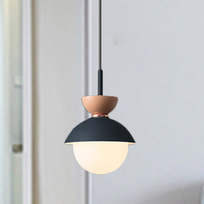 Justine - Macaron Hourglass Pendant Light Macaron Metal 1 Light Dark Blue and Gray/Dark Blue and Pink/Dark Blue and Pink Hanging Light with Globe White Glass Shade