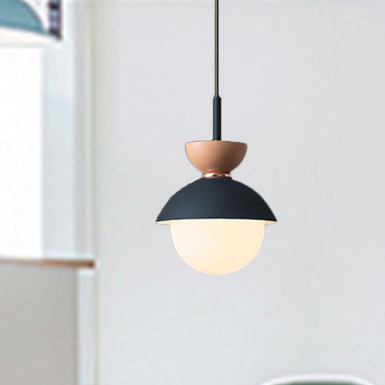 Justine - Macaron Hourglass Pendant Light Macaron Metal 1 Light Dark Blue and Gray/Dark Blue and Pink/Dark Blue and Pink Hanging Light with Globe White Glass Shade