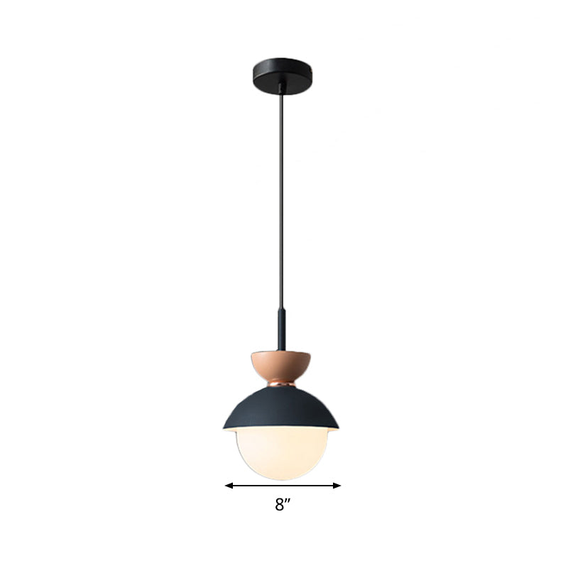 Justine - Macaron Hourglass Pendant Light Macaron Metal 1 Light Dark Blue and Gray/Dark Blue and Pink/Dark Blue and Pink Hanging Light with Globe White Glass Shade