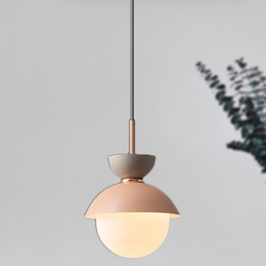 Justine - Macaron Hourglass Pendant Light Macaron Metal 1 Light Dark Blue and Gray/Dark Blue and Pink/Dark Blue and Pink Hanging Light with Globe White Glass Shade