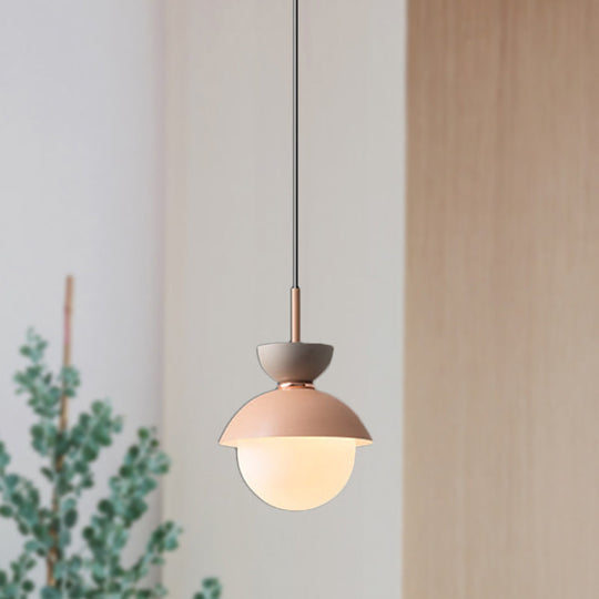 Justine - Macaron Hourglass Pendant Light Macaron Metal 1 Light Dark Blue and Gray/Dark Blue and Pink/Dark Blue and Pink Hanging Light with Globe White Glass Shade