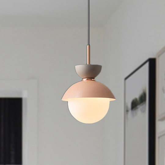 Justine - Macaron Hourglass Pendant Light Macaron Metal 1 Light Dark Blue and Gray/Dark Blue and Pink/Dark Blue and Pink Hanging Light with Globe White Glass Shade