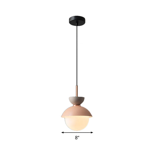 Justine - Macaron Hourglass Pendant Light Macaron Metal 1 Light Dark Blue and Gray/Dark Blue and Pink/Dark Blue and Pink Hanging Light with Globe White Glass Shade