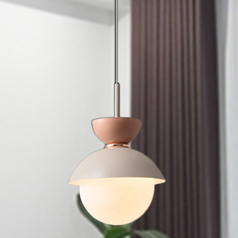 Justine - Macaron Hourglass Pendant Light Macaron Metal 1 Light Dark Blue and Gray/Dark Blue and Pink/Dark Blue and Pink Hanging Light with Globe White Glass Shade