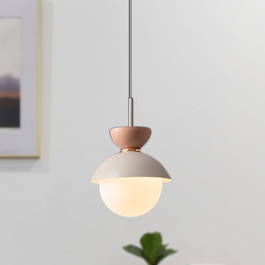 Justine - Macaron Hourglass Pendant Light Macaron Metal 1 Light Dark Blue and Gray/Dark Blue and Pink/Dark Blue and Pink Hanging Light with Globe White Glass Shade