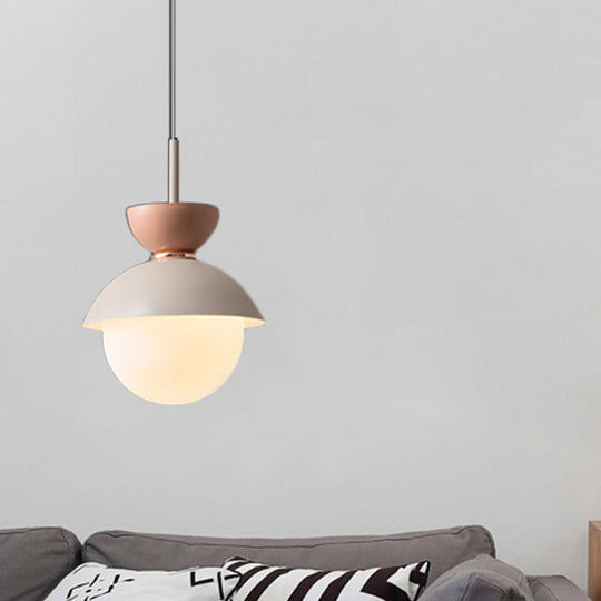 Justine - Macaron Hourglass Pendant Light Macaron Metal 1 Light Dark Blue and Gray/Dark Blue and Pink/Dark Blue and Pink Hanging Light with Globe White Glass Shade