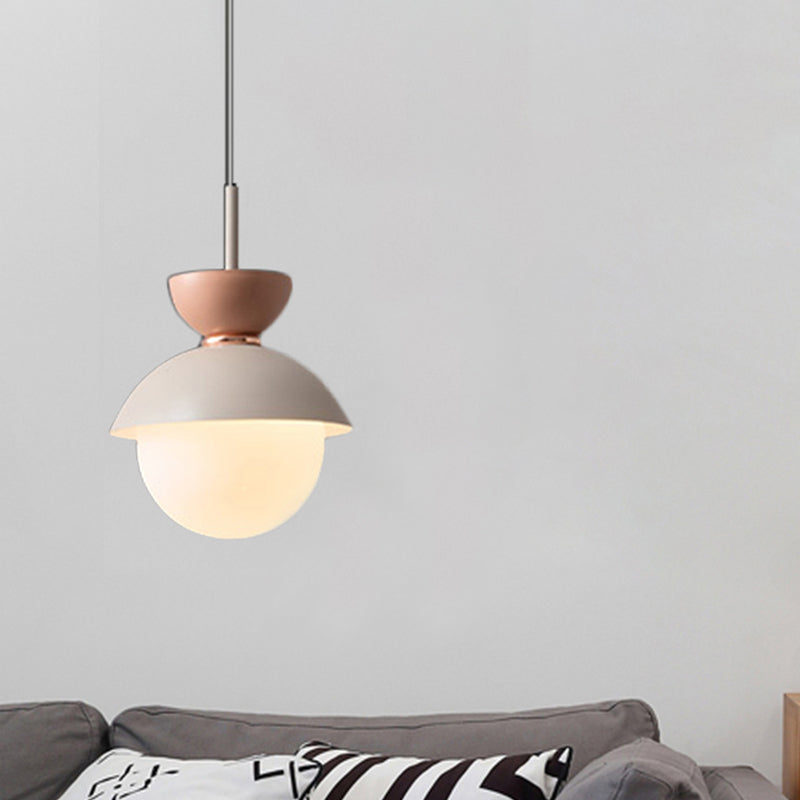 Hourglass Pendant Light: Modern Macaron Metal Design With Dual Toned Hanging Light And Globe White