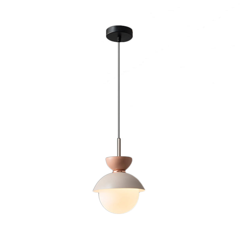 Justine - Macaron Hourglass Pendant Light Macaron Metal 1 Light Dark Blue and Gray/Dark Blue and Pink/Dark Blue and Pink Hanging Light with Globe White Glass Shade