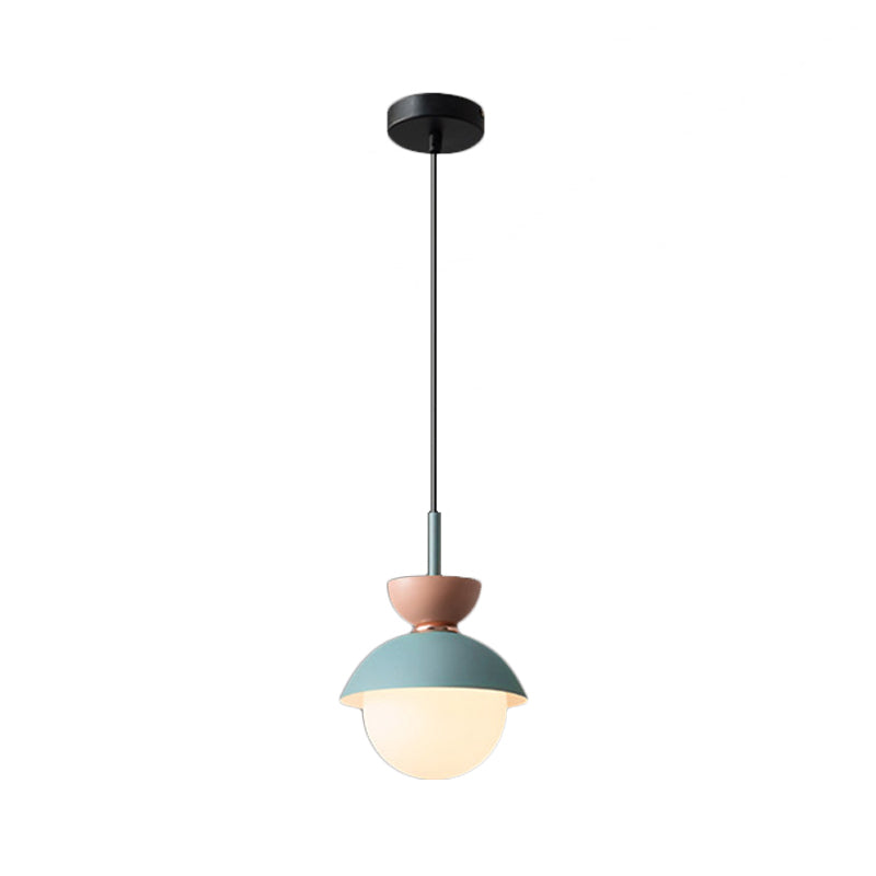 Justine - Macaron Hourglass Pendant Light Macaron Metal 1 Light Dark Blue and Gray/Dark Blue and Pink/Dark Blue and Pink Hanging Light with Globe White Glass Shade