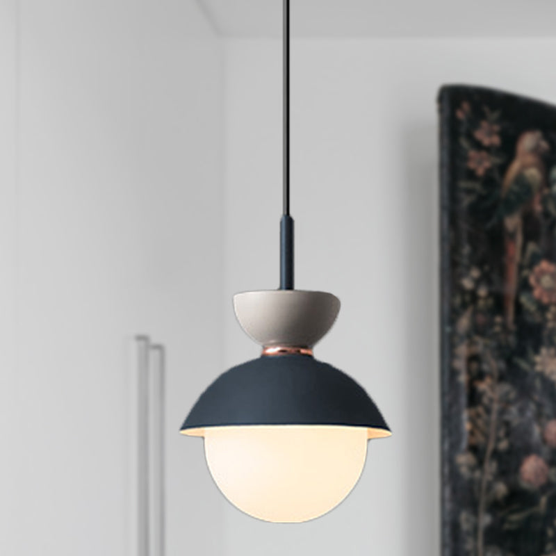 Justine - Macaron Hourglass Pendant Light Macaron Metal 1 Light Dark Blue and Gray/Dark Blue and Pink/Dark Blue and Pink Hanging Light with Globe White Glass Shade