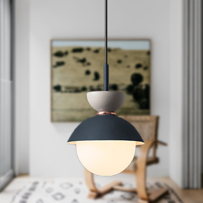 Justine - Macaron Hourglass Pendant Light Macaron Metal 1 Light Dark Blue and Gray/Dark Blue and Pink/Dark Blue and Pink Hanging Light with Globe White Glass Shade