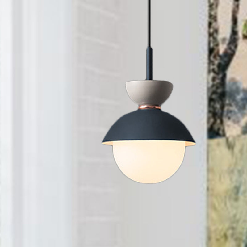 Justine - Macaron Hourglass Pendant Light Macaron Metal 1 Light Dark Blue and Gray/Dark Blue and Pink/Dark Blue and Pink Hanging Light with Globe White Glass Shade