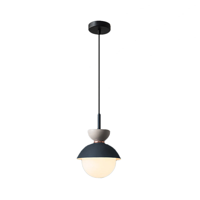 Justine - Macaron Hourglass Pendant Light Macaron Metal 1 Light Dark Blue and Gray/Dark Blue and Pink/Dark Blue and Pink Hanging Light with Globe White Glass Shade