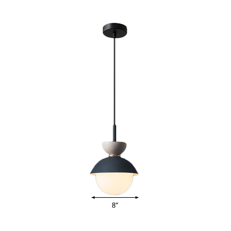 Justine - Macaron Hourglass Pendant Light Macaron Metal 1 Light Dark Blue and Gray/Dark Blue and Pink/Dark Blue and Pink Hanging Light with Globe White Glass Shade