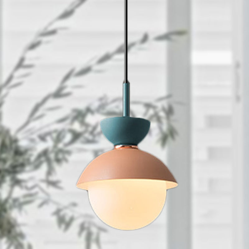 Justine - Macaron Hourglass Pendant Light Macaron Metal 1 Light Dark Blue and Gray/Dark Blue and Pink/Dark Blue and Pink Hanging Light with Globe White Glass Shade