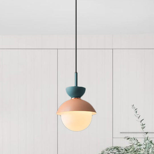 Justine - Macaron Hourglass Pendant Light Macaron Metal 1 Light Dark Blue and Gray/Dark Blue and Pink/Dark Blue and Pink Hanging Light with Globe White Glass Shade