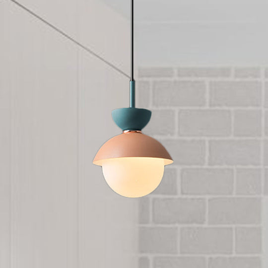 Justine - Macaron Hourglass Pendant Light Macaron Metal 1 Light Dark Blue and Gray/Dark Blue and Pink/Dark Blue and Pink Hanging Light with Globe White Glass Shade