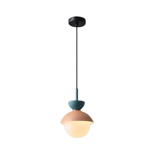 Justine - Macaron Hourglass Pendant Light Macaron Metal 1 Light Dark Blue and Gray/Dark Blue and Pink/Dark Blue and Pink Hanging Light with Globe White Glass Shade