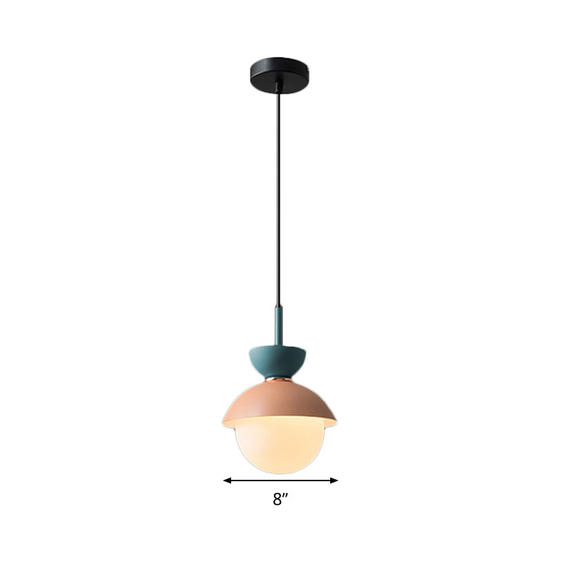 Justine - Macaron Hourglass Pendant Light Macaron Metal 1 Light Dark Blue and Gray/Dark Blue and Pink/Dark Blue and Pink Hanging Light with Globe White Glass Shade