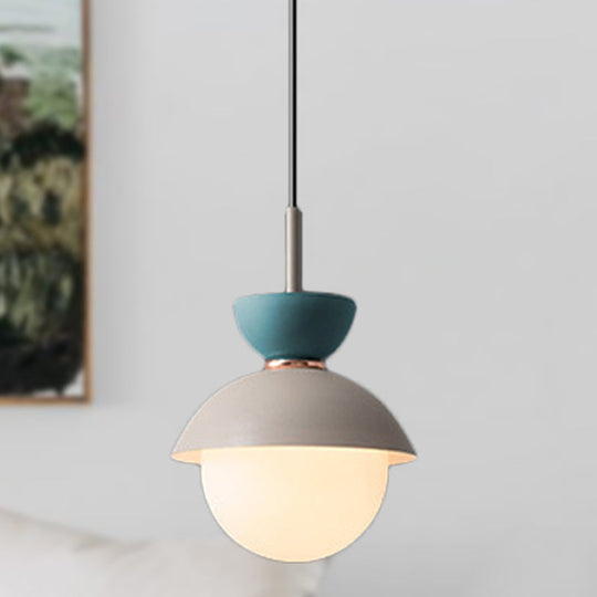 Justine - Macaron Hourglass Pendant Light Macaron Metal 1 Light Dark Blue and Gray/Dark Blue and Pink/Dark Blue and Pink Hanging Light with Globe White Glass Shade