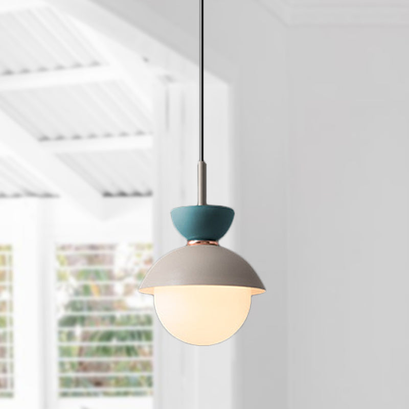 Justine - Macaron Hourglass Pendant Light Macaron Metal 1 Light Dark Blue and Gray/Dark Blue and Pink/Dark Blue and Pink Hanging Light with Globe White Glass Shade