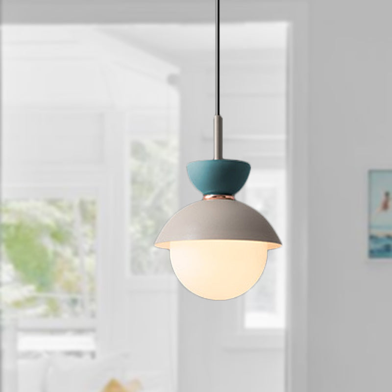 Justine - Macaron Hourglass Pendant Light Macaron Metal 1 Light Dark Blue and Gray/Dark Blue and Pink/Dark Blue and Pink Hanging Light with Globe White Glass Shade