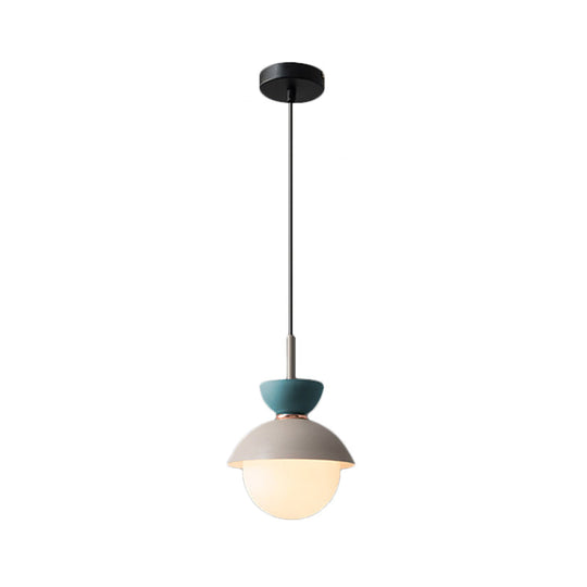 Justine - Macaron Hourglass Pendant Light Macaron Metal 1 Light Dark Blue and Gray/Dark Blue and Pink/Dark Blue and Pink Hanging Light with Globe White Glass Shade